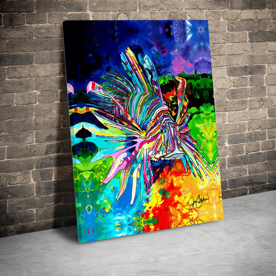 Lionfish Canvas Wall Art | Vibrant Abstract Tropical Fish Painting | Premium Gallery Wrapped Print | Modern Ocean Home Decor Gift