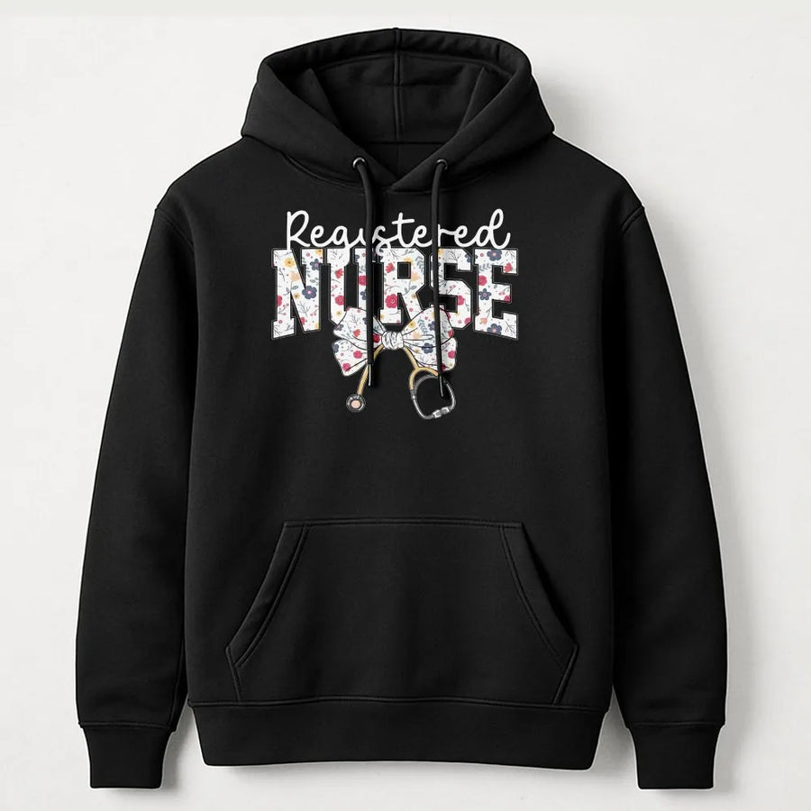 Registered Nurse Hoodie | Floral Stethoscope Graphic Tee | Premium Soft Cotton | Nursing School Graduation Gift for Her
