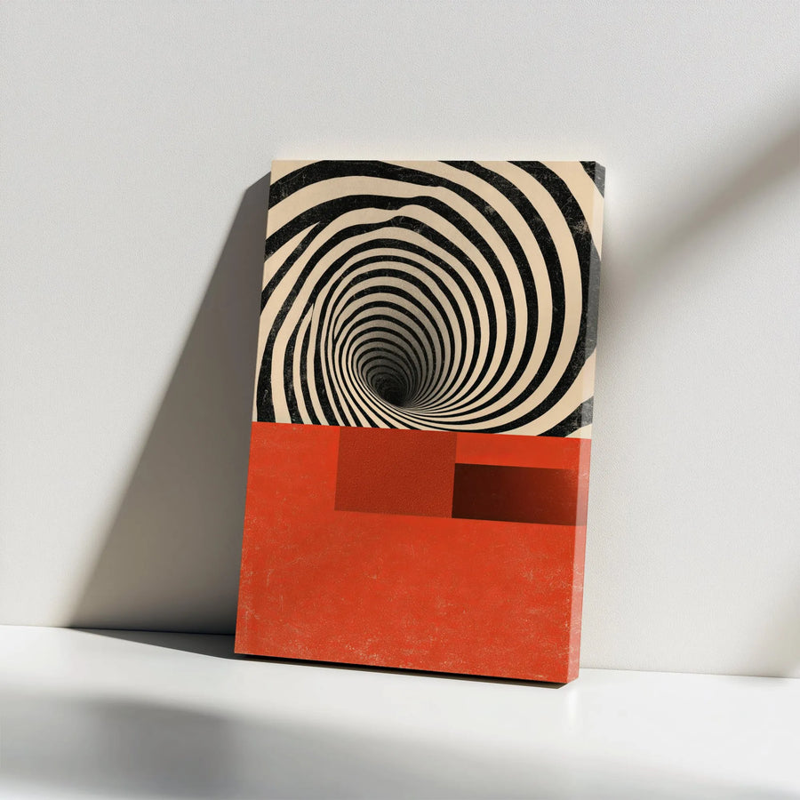 Abstract Spiral Vortex Canvas Art | Mid-Century Red Geometric Wall Decor | Premium 1.25" Gallery Wrap | Modern Office & Living Room Gift
