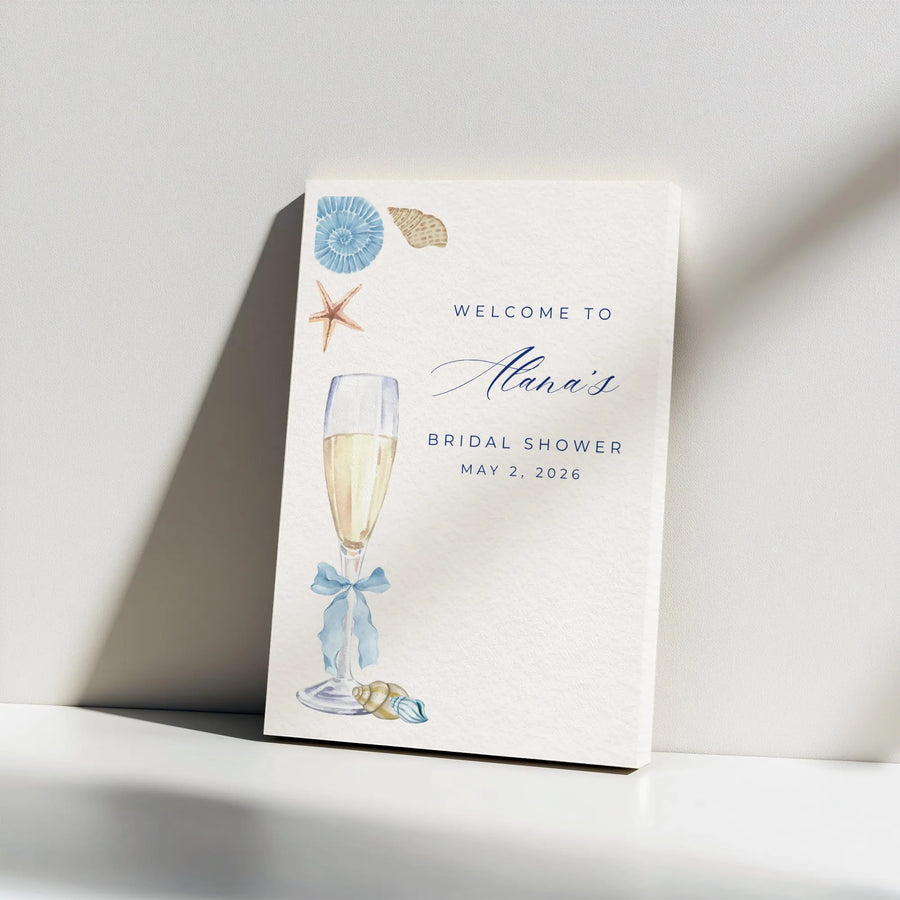 Bridal Shower Welcome Sign Canvas | Coastal Beach Theme with Seashells | Premium 1.25" Gallery Wrapped Print | Nautical Party Decor for Bride to Be