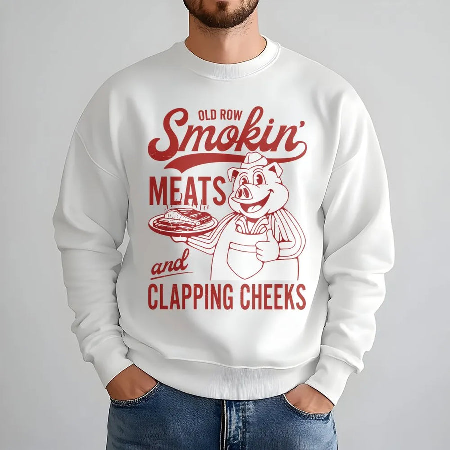 Smokin Meats and Clapping Cheeks Sweatshirt | Funny BBQ Grill Master Graphic | Premium Cotton Blend | Gift for Him Pitmaster Smoker Dad