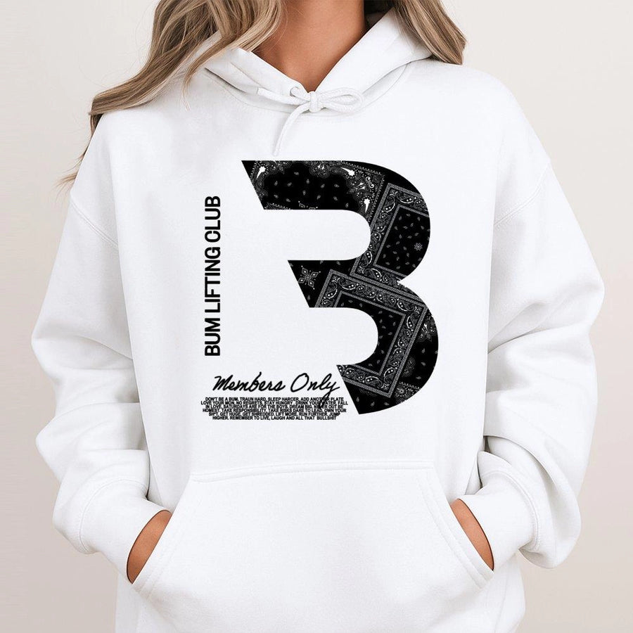 Bum Lifting Club Hoodie | Bandana Print Number 3 Design | Premium Cotton Blend | Heavyweight Workout Apparel for Fitness Enthusiasts & Gym Lovers