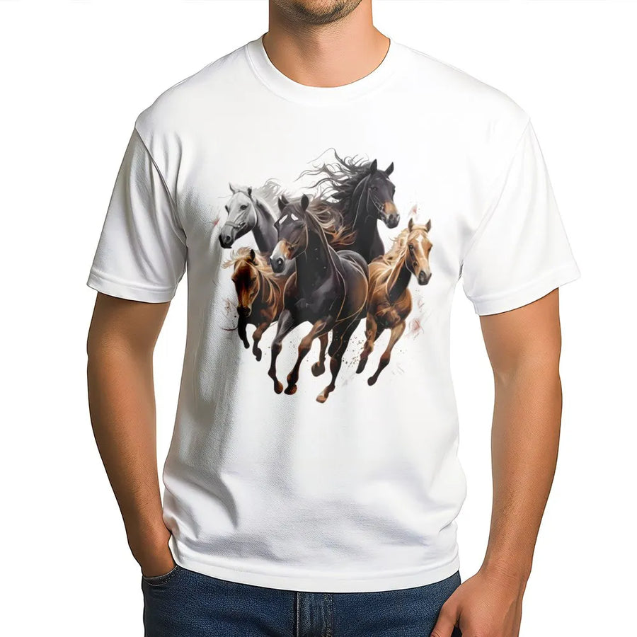 Running Horse T-Shirt | Majestic Equestrian Graphic Art | 100% Cotton Premium Tee | Wildlife Gift for Horse Lovers and Ranchers