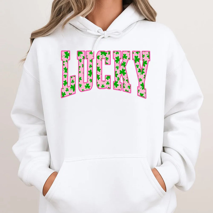 Lucky Clover Hoodie | Pink Shamrock Graphic Design | Premium Cotton Blend | St. Patrick’s Day Gift for Men and Women