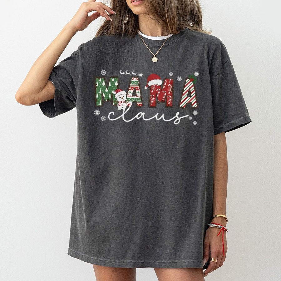Mama Claus Christmas T-Shirt | Festive Snowman Graphic Tee | 100% Cotton Premium Quality | Matching Holiday Gift For Mom Women