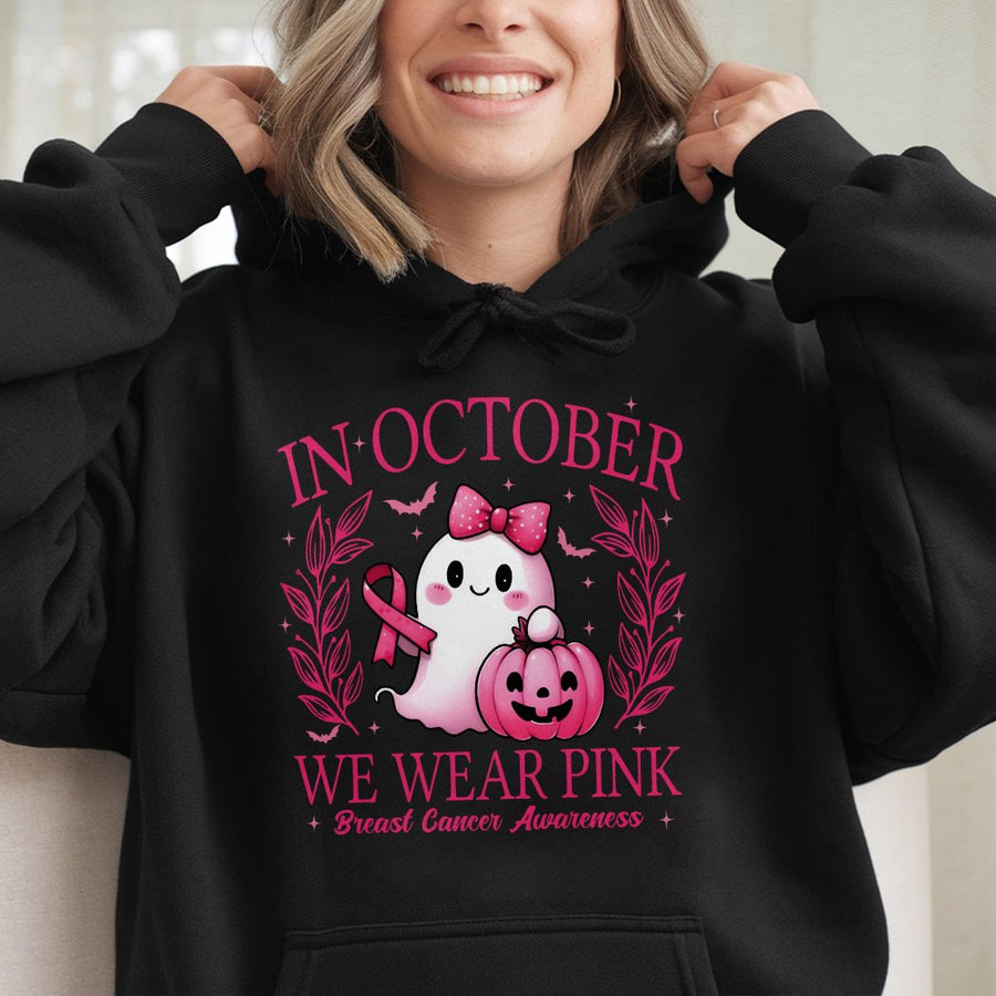 Breast Cancer Awareness Hoodie | Cute Pink Ghost Halloween Design | Soft Cotton-Blend | Gift for Survivors and Supporters