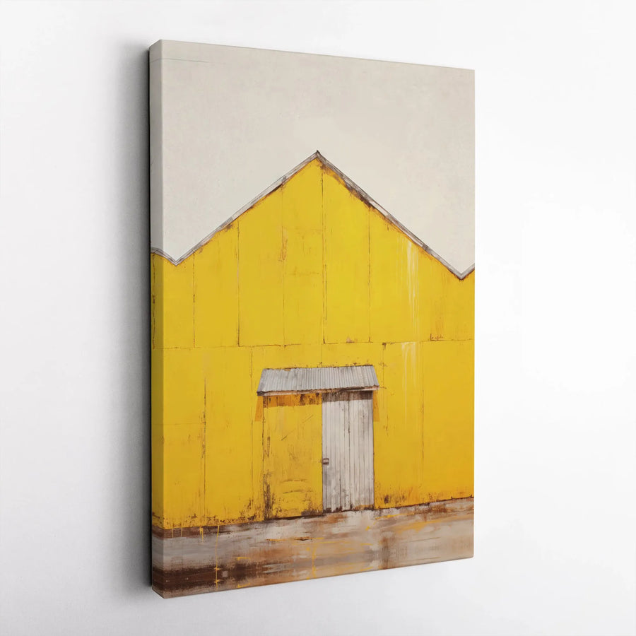 Abstract Yellow Barn Canvas Print | Minimalist Industrial Building Art | Premium Thick Gallery Wrap | Modern Office & Home Decor Gift