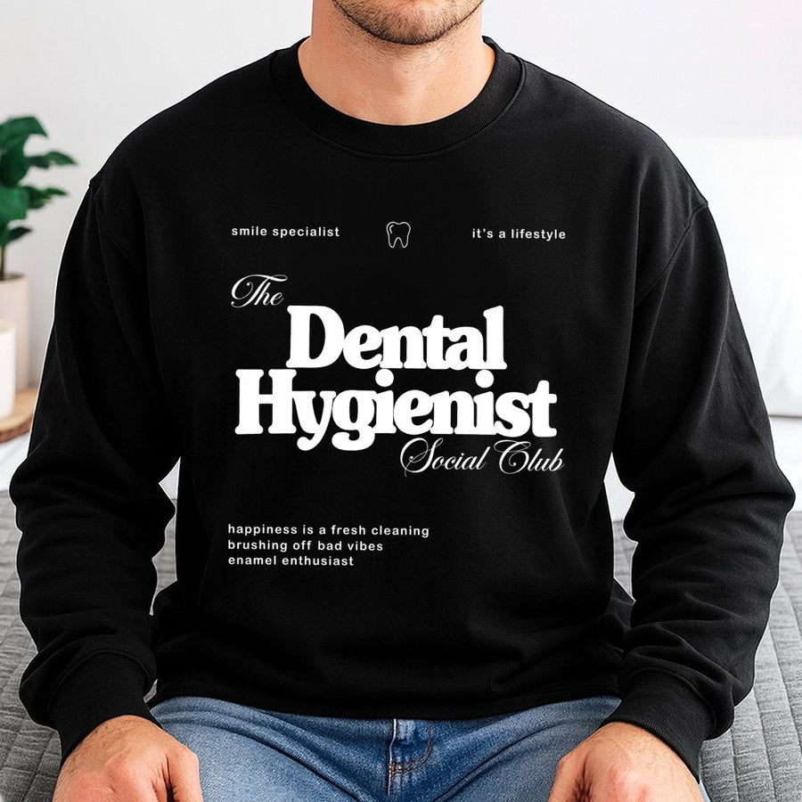 Dental Hygienist Social Club Sweatshirt | Funny Teeth Graphic Print | Premium Cotton-Blend Crewneck | Cute Dental School Graduation Gift For RDH
