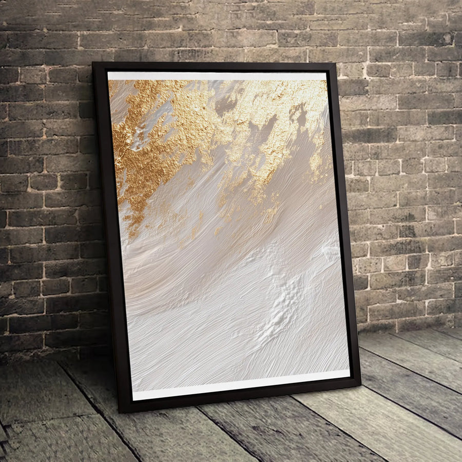 Abstract Gold Foil Wall Art | Textured White Brushstrokes Canvas Print | Gallery-Quality 1.25 Inch Profile | Modern Home & Office Decor Gift