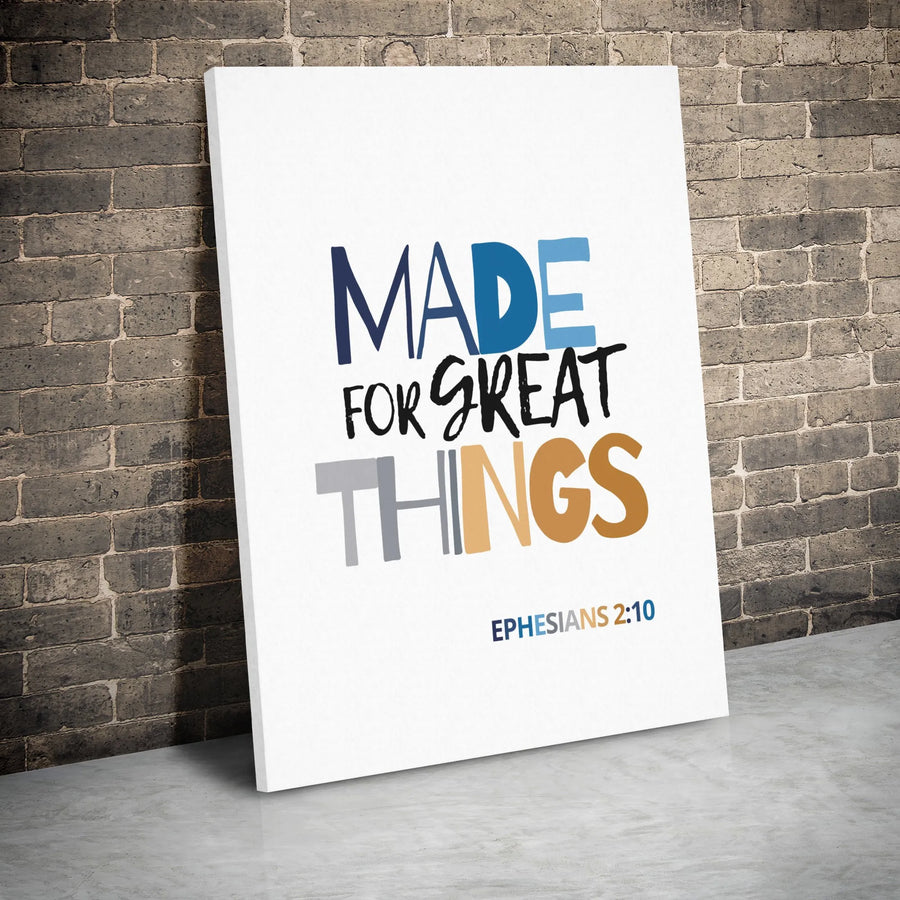 Made For Great Things Canvas | Ephesians 2:10 Scripture Wall Art | Premium Gallery Wrapped Decor | Christian Home & Office Gift