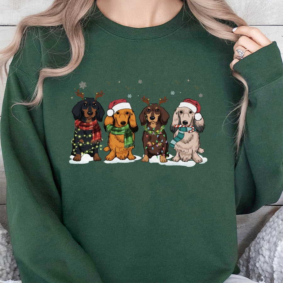 Dachshund Christmas Sweatshirt | Cute Festive Dog Holiday Graphic | Premium Cotton Blend | Gift For Dog Mom And Dachshund Lovers