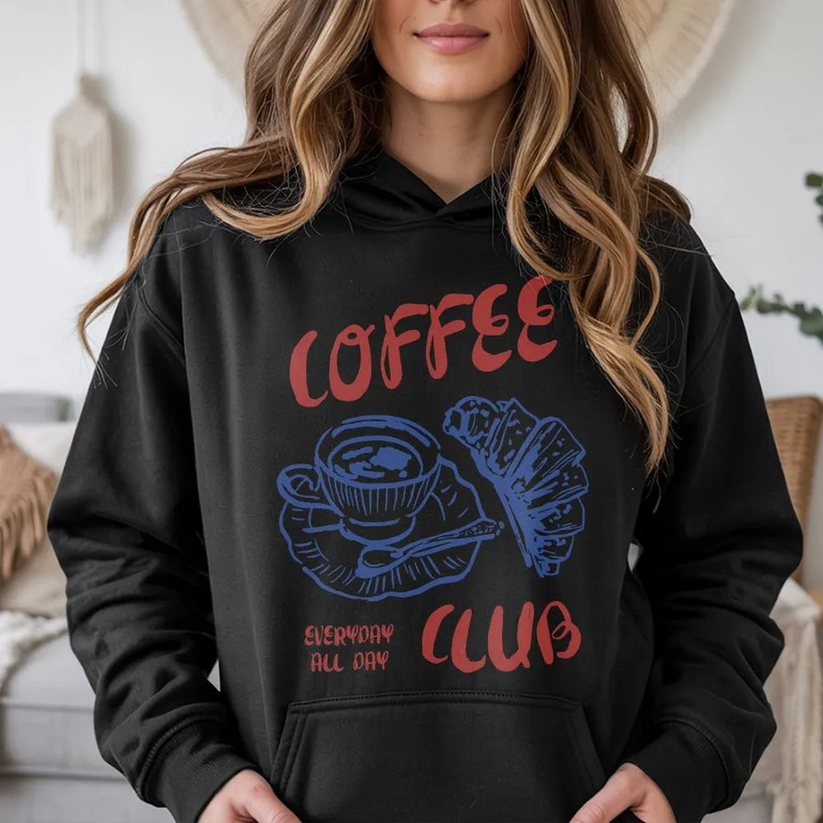 Coffee Lover Hoodie | Aesthetic Croissant Graphic Print | Premium Cotton-Poly Blend | Cozy Barista Gift for Caffeine Addicts