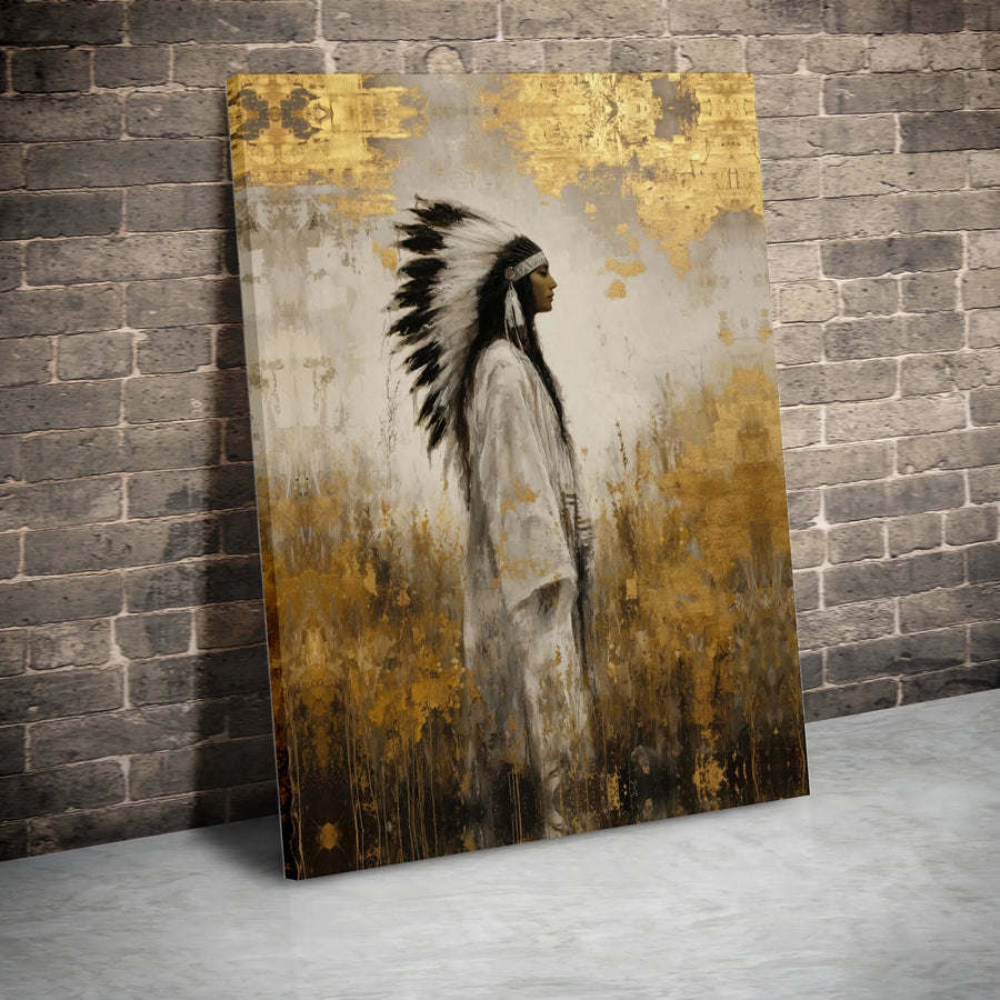 Native American Woman Canvas Art | Abstract Gold Foil Portrait | Premium Gallery Canvas | Collector's Western Home Decor Gift