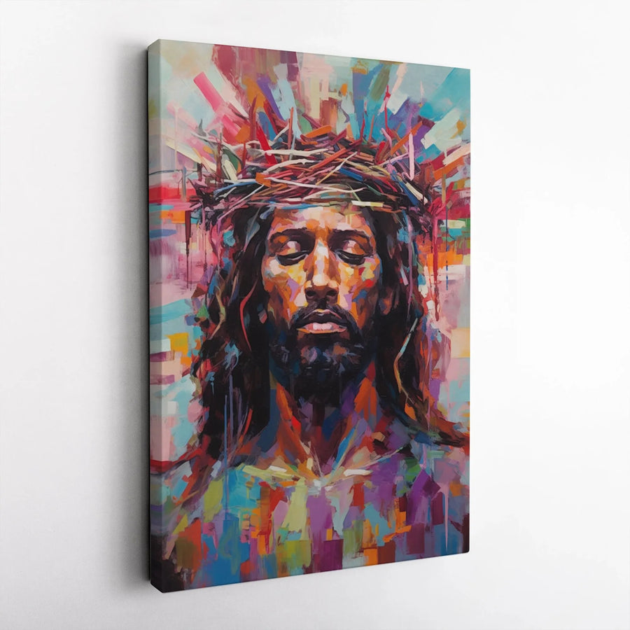 Jesus Christ Canvas Wall Art | Abstract Crown of Thorns Portrait | Premium Thick Gallery Canvas | Inspirational Christian Home Decor Gift