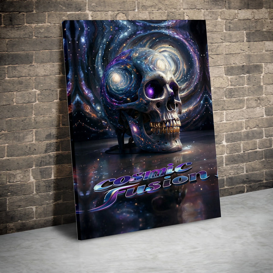 Cosmic Fusion Galaxy Skull Canvas Art | Surreal Space Wall Decor | Premium Fade-Resistant Print | Unique Gothic Home Gift