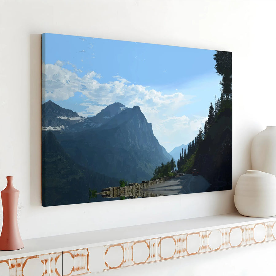 Mountain Road Canvas Wall Art | Snowy Peak Landscape Print | 1.25 Inch Gallery Wrap | Nature Home Decor Gift for Adventurers