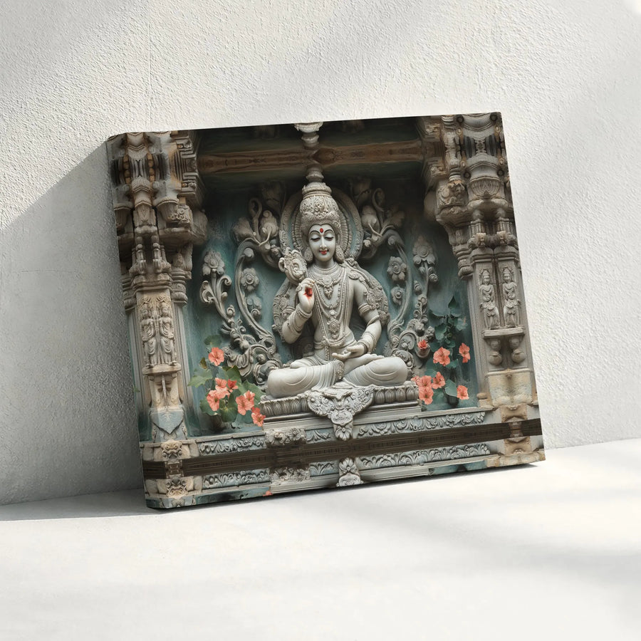Hindu Goddess Canvas Wall Art | Intricate Temple Sculpture Print | Premium 1.25" Thick Canvas | Spiritual Decor Gift for Meditation Room