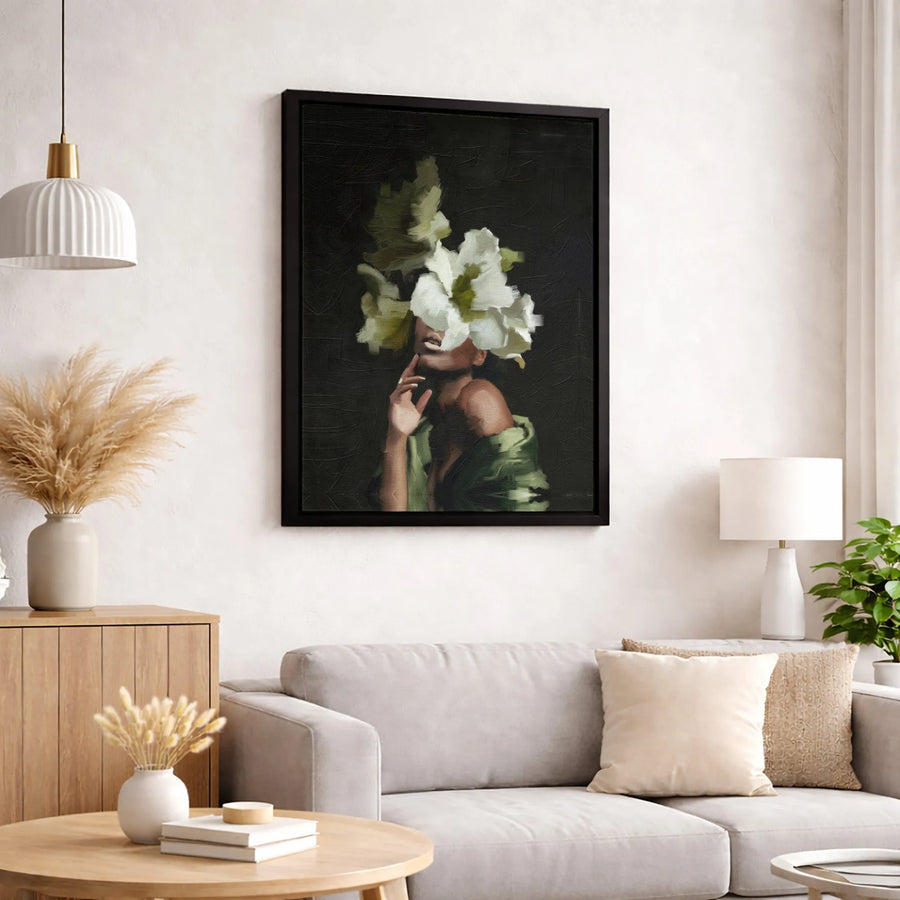 Black Woman Floral Wall Art | Abstract Flower Face Portrait Print | Premium Gallery Wrapped Canvas | Elegant Home Office Decor Gift