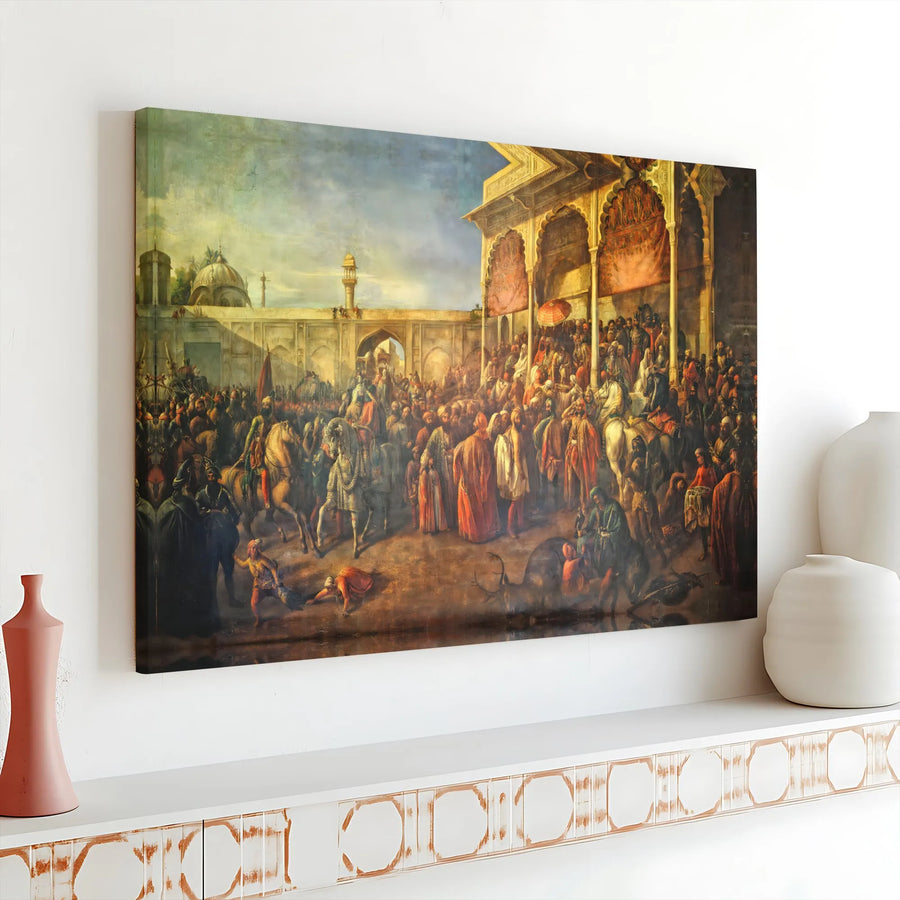 The Court of Lahore Canvas Print | August Schoefft's Maharaja Ranjit Singh Historical Painting | Premium Gallery Wrapped Wall Art | Collector's Gift for History Buffs
