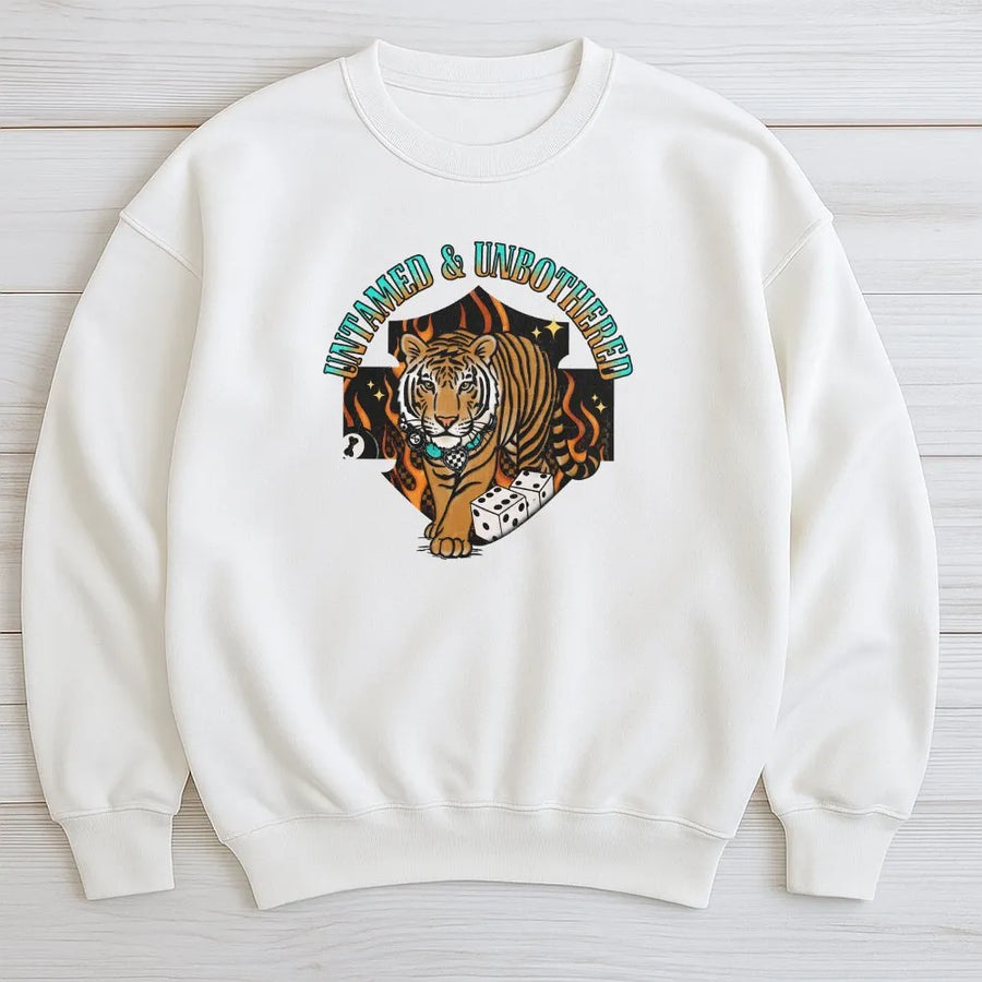 Untamed & Unbothered Tiger Sweatshirt | Retro Western Graphic Design | Premium Cotton Blend | Gift for Country Music Fans & Cowgirl Aesthetic