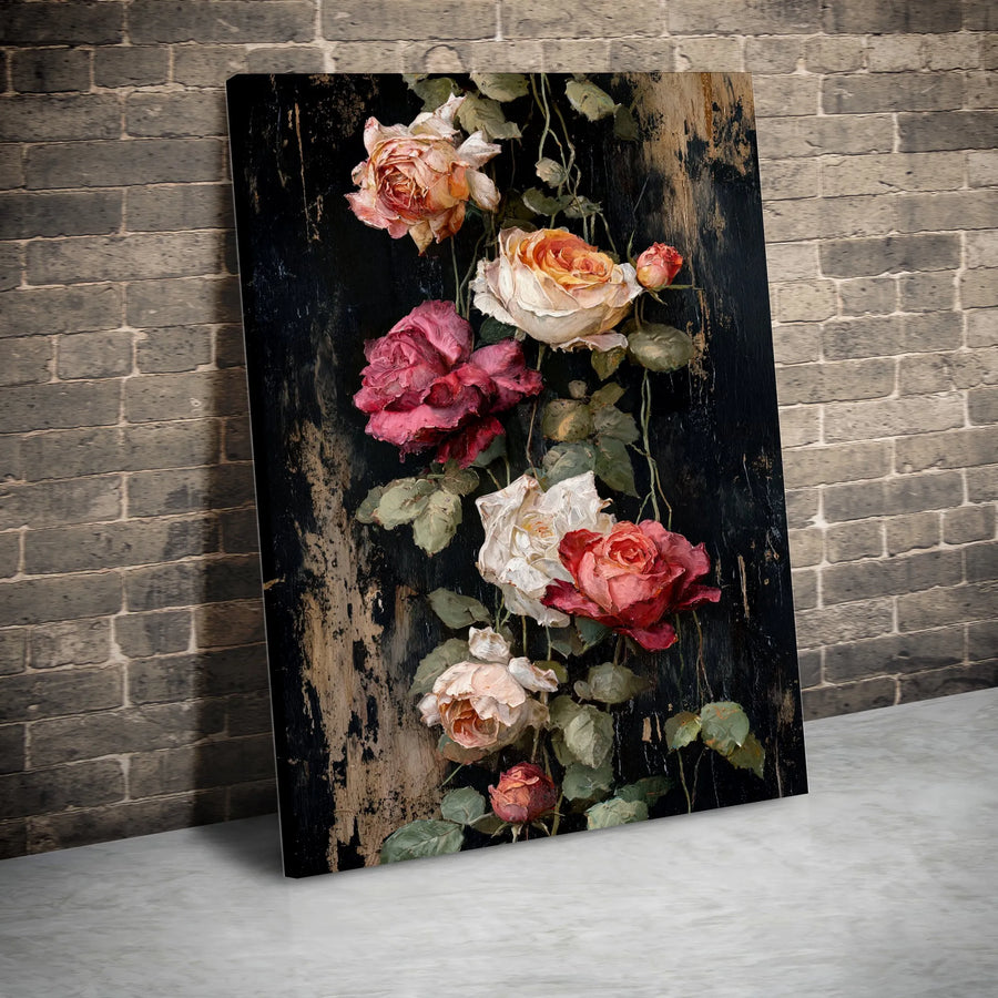 Vintage Rose Canvas Art | Dark Floral Painting Print | Premium Thick Gallery Wrapped Canvas | Romantic Home Decor Gift
