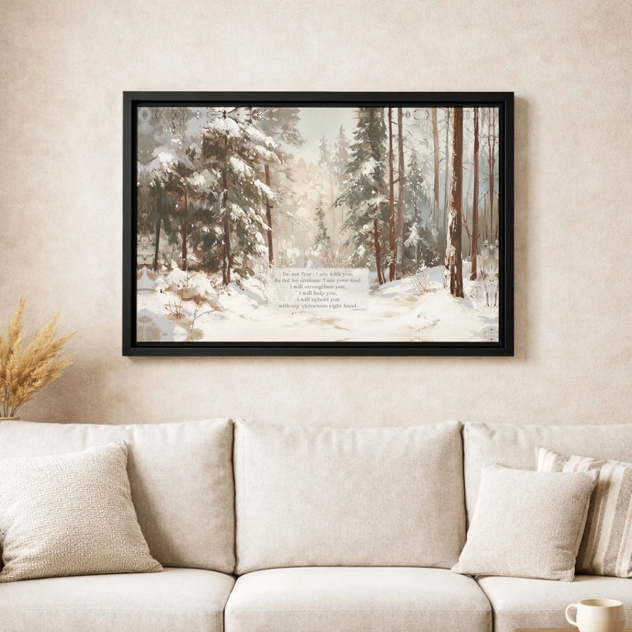 Isaiah 41:10 Bible Verse Wall Art | Snowy Forest Landscape Painting | Premium 1.25-Inch Gallery Wrapped Canvas | Inspirational Christian Home Decor Gift