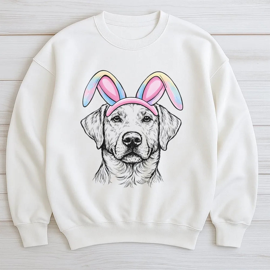 Dog Easter Sweatshirt | Cute Lab Wearing Bunny Ears Graphic | Premium Cotton Blend Crewneck | Gift For Dog Lovers And Pet Owners