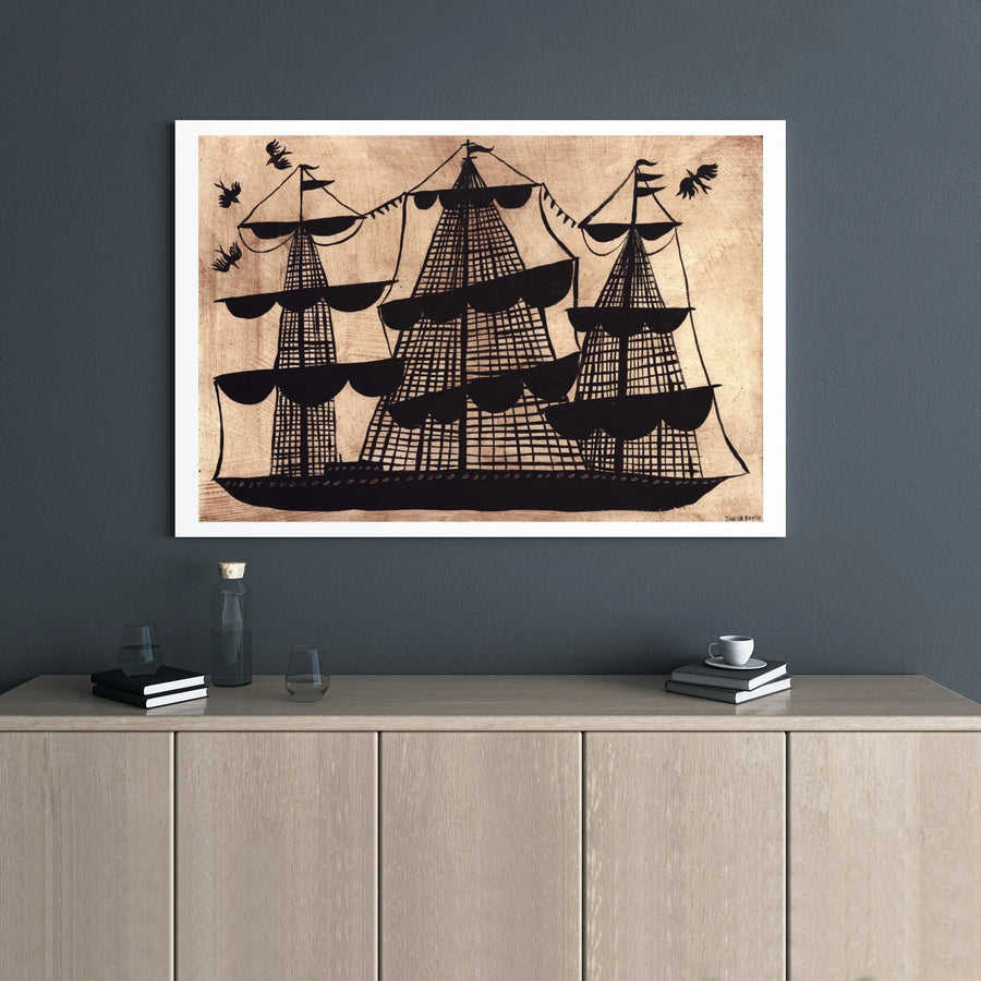 Tall Ship Silhouette Wall Art | Nautical Sailing Boat Canvas Print | Premium Gallery Wrap Decor | Coastal Home Office Gift