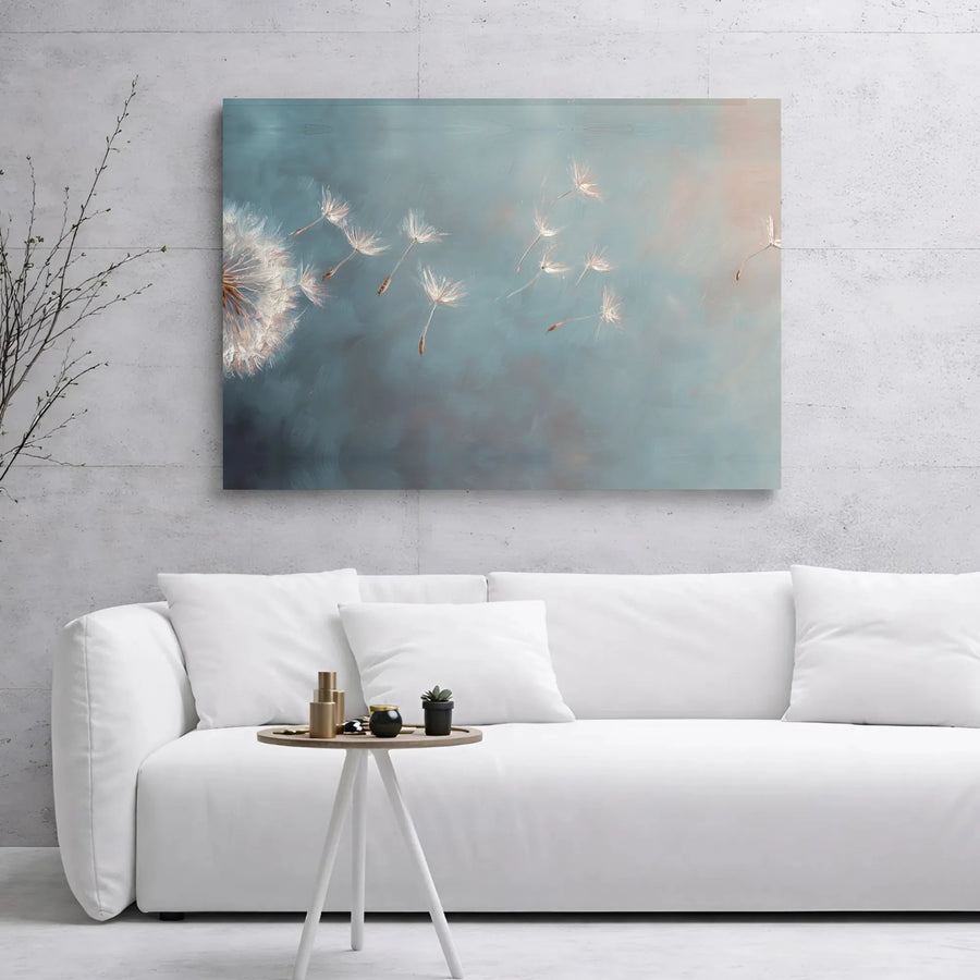Dandelion Canvas Wall Art | Abstract Blowing Seeds Floral Print | Premium Gallery Wrap 1.25" Frame | Modern Home & Office Decor Gift