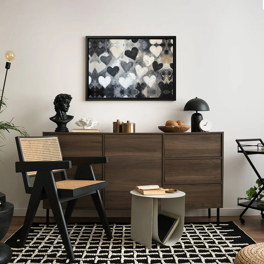 Abstract Heart Canvas Wall Art | Monochrome Black and White Painted Design | Premium Gallery-Wrapped Print | Minimalist Home Decor Gift