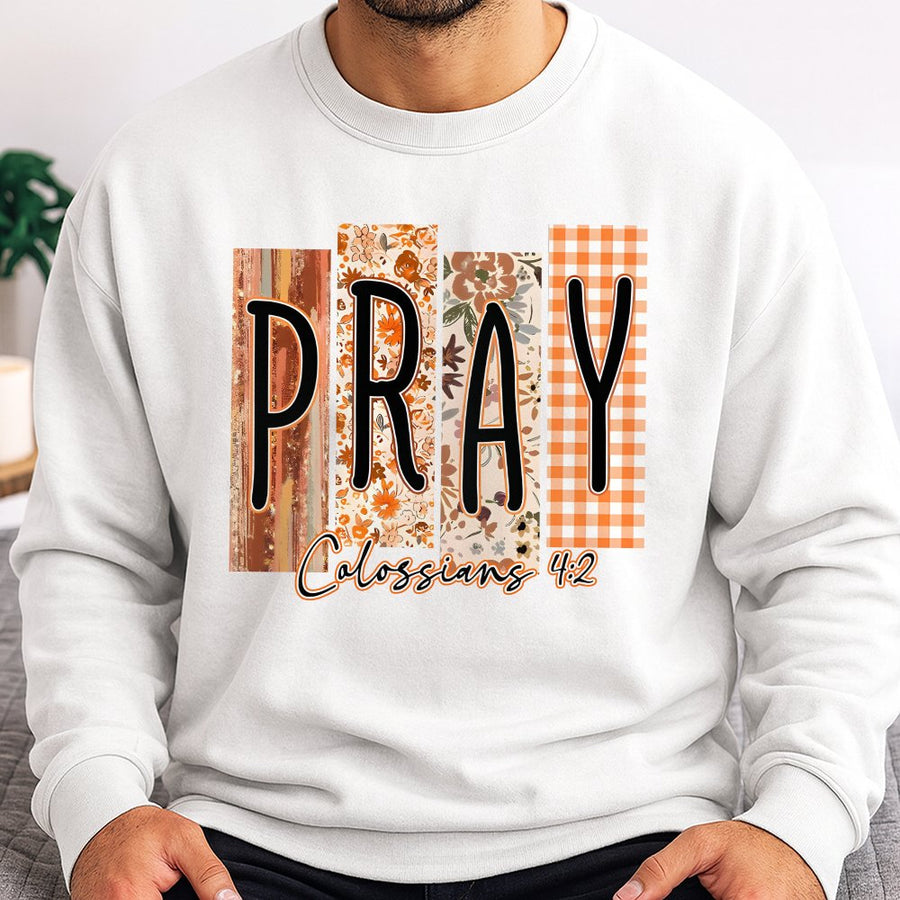 Pray Sweatshirt | Christian Faith Boho Floral Design | Cotton Polyester Blend | Religious Gift for Women and Men