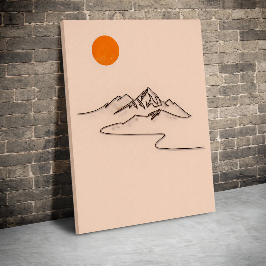 Minimalist Mountain Line Art Canvas | Abstract Sun Landscape Print | Premium 1.25" Gallery Wrap | Modern Neutral Home Decor Wall Art
