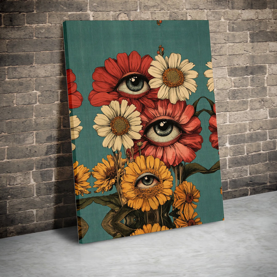 Surreal Flower Eye Art Canvas | Vintage Botanical Wall Decor | Premium Fade-Resistant Gallery Print | Eclectic Home Office Wall Hanging
