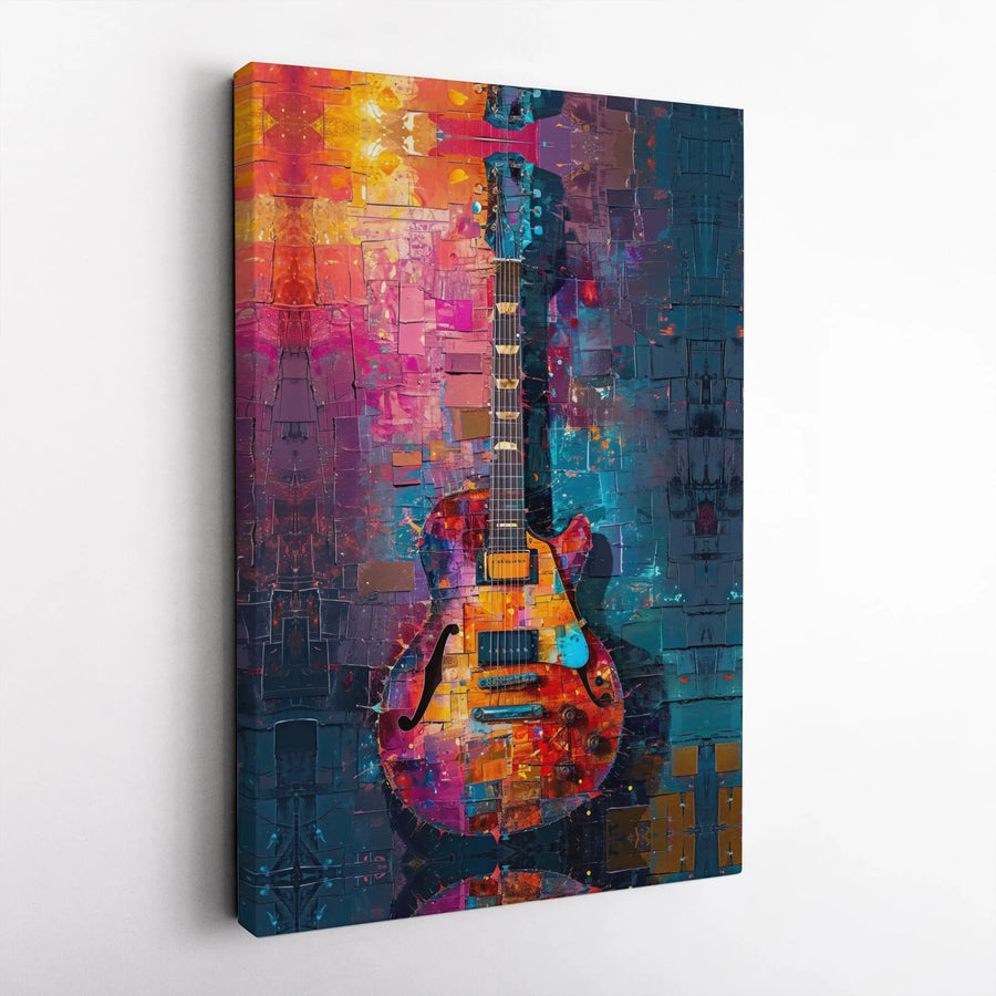 Colorful Abstract Guitar Canvas Wall Art | Mosaic Electric Guitar Print | Premium Gallery-Wrap Decor | Musician Gift for Music Room Studio