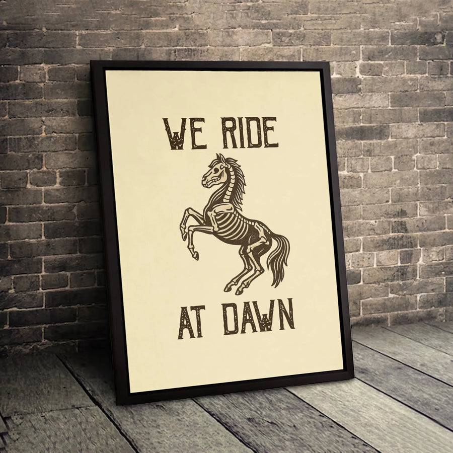 We Ride At Dawn Skeleton Horse Wall Art | Gothic Rearing Horse Print | 1.25 Inch Gallery Wrapped Canvas | Moody Home Office Decor Gift