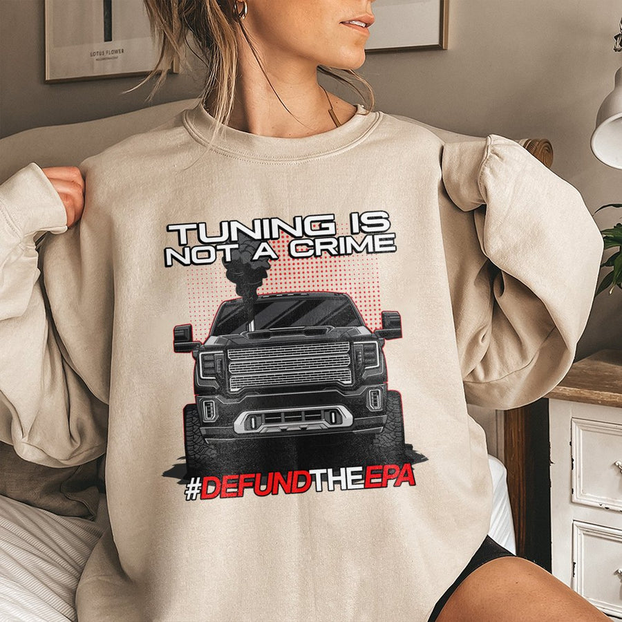 Tuning Is Not A Crime Sweatshirt | Diesel Truck Graphic Print | Premium Cotton Blend | Gift for Diesel Mechanic and Truck Enthusiasts