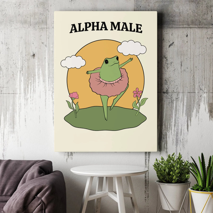 Dancing Frog Canvas Wall Art | Funny Alpha Male Tutu Illustration | Premium Gallery Wrap Print | Whimsical Home Decor Gift