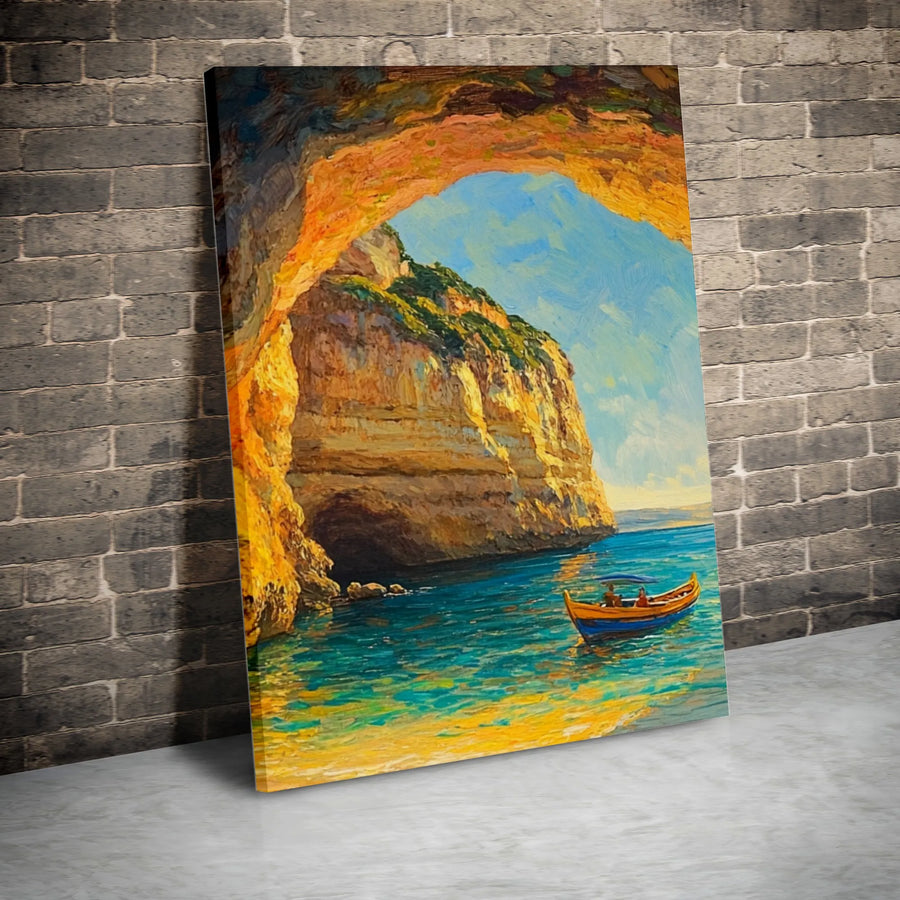 Coastal Seascape Canvas Print | Impressionist Sea Cave Painting | Premium Gallery Wall Art | Living Room & Office Decor Gift