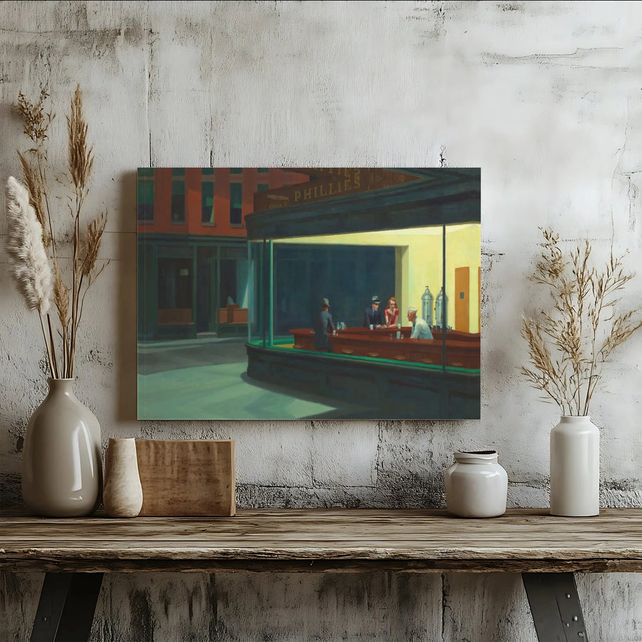 Edward Hopper Nighthawks Canvas Print | Iconic Diner Wall Art Decor | 1.25 Inch Gallery Wrap | Museum Quality Home Office Artwork Gift
