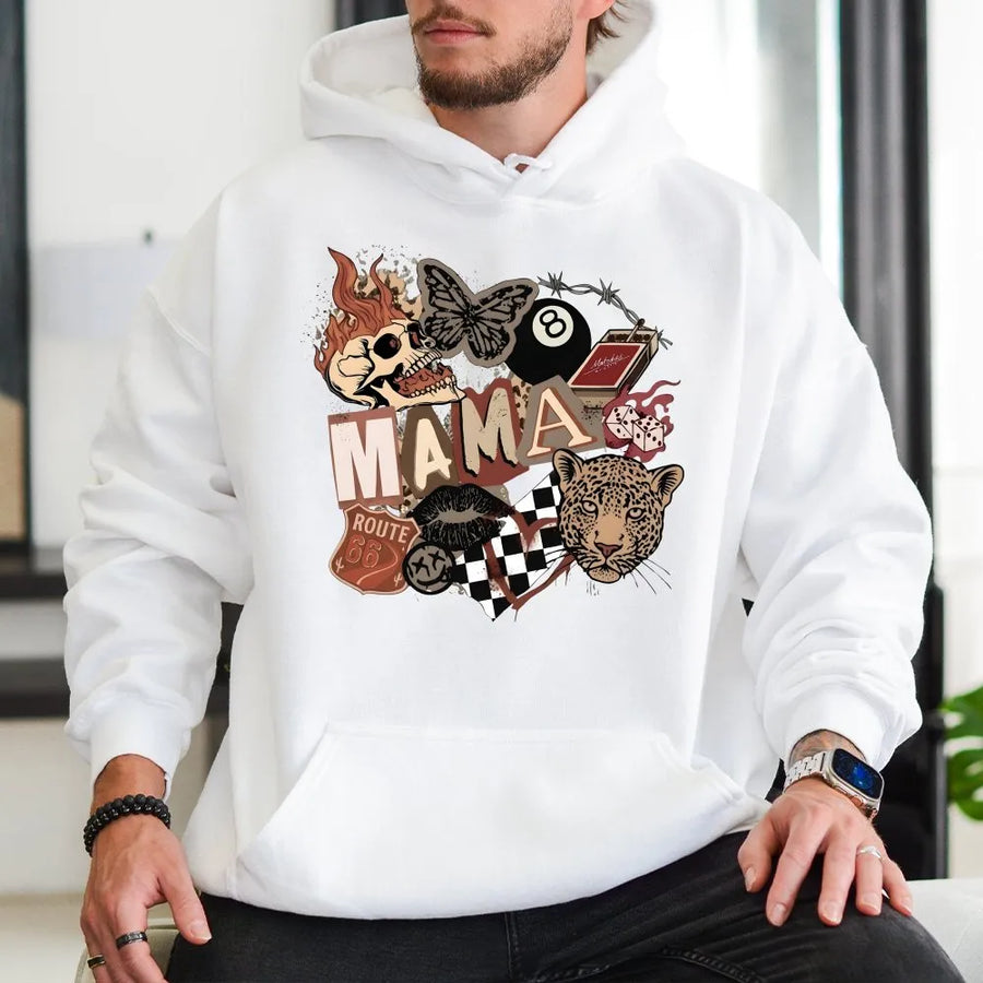 Western Mama Hoodie | Grunge Collage Graphic with Leopard & Skull | Soft Premium Cotton | Unique Biker Mom Gift