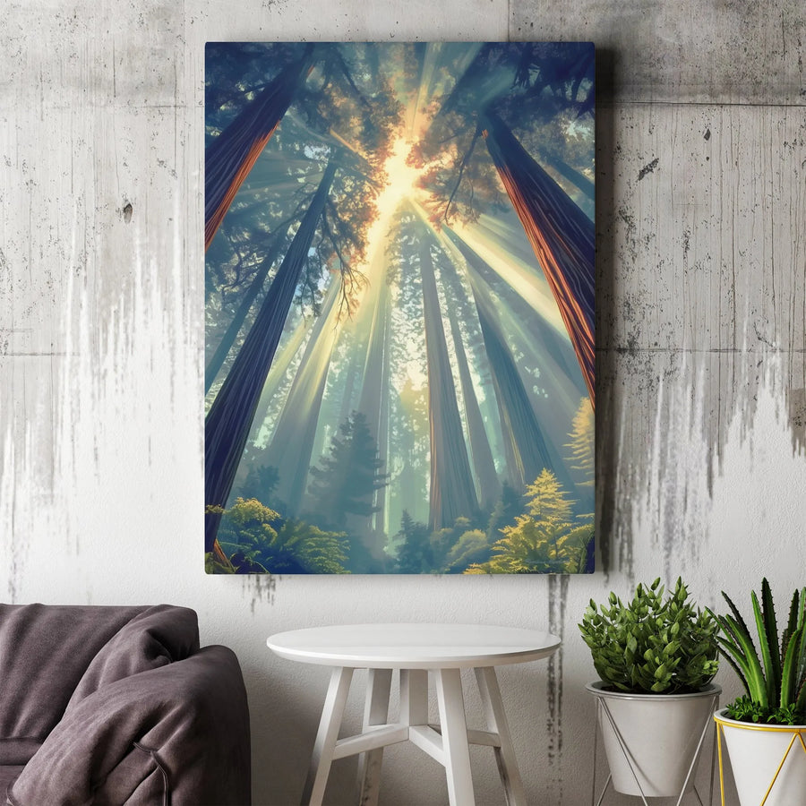 Giant Redwood Forest Canvas Art | Sun Rays Through Trees Nature Print | 1.25 Inch Gallery Wrap | Premium Wall Decor Gift For Nature Lovers