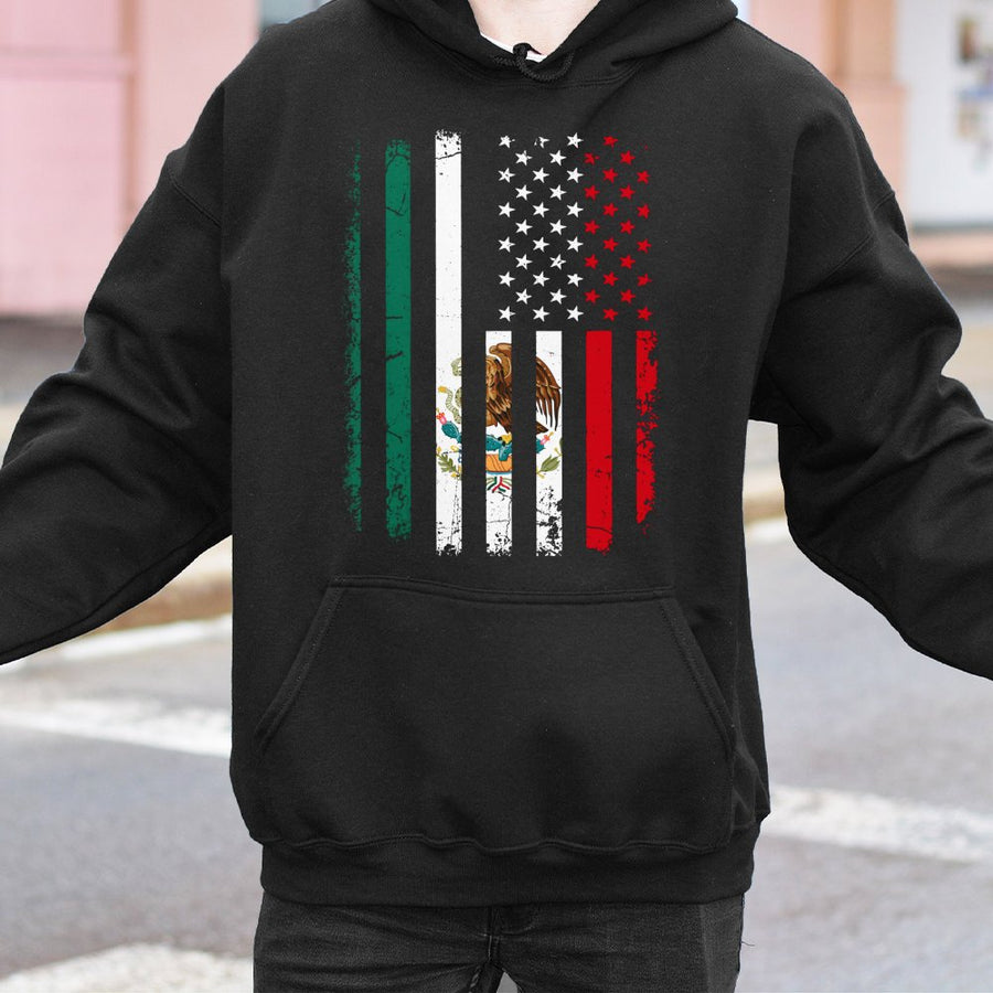 Mexican American Flag Hoodie | Distressed Eagle Heritage Design | Cotton-Poly Blend Premium Comfort | Gift for Latino Pride & Cultural Identity