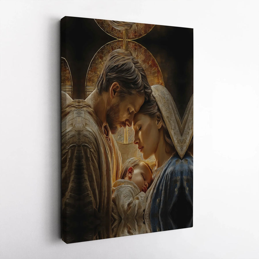 Holy Family Canvas Wall Art | Sacred Nativity Scene Painting | Premium Gallery Wrapped Canvas | Christian Home Decor Gift