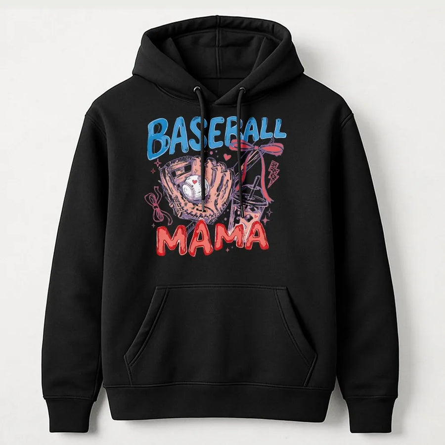 Baseball Mama Hoodie | Halloween Gameday Doodle Design | Double Sided Weather Resistant Fabric | Gift for Sports Mom Outdoor Decor