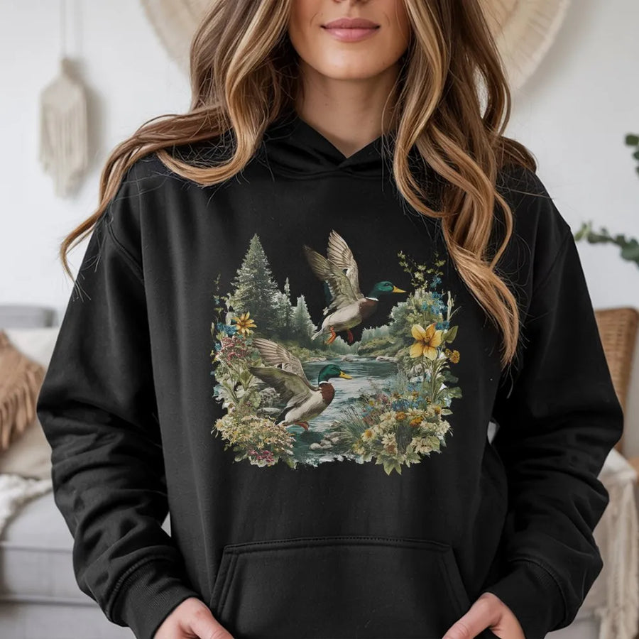 Mallard Duck Hoodie | Vintage Nature Bird Art | Premium Cotton Blend | Gift for Bird Watcher & Wildlife Lover