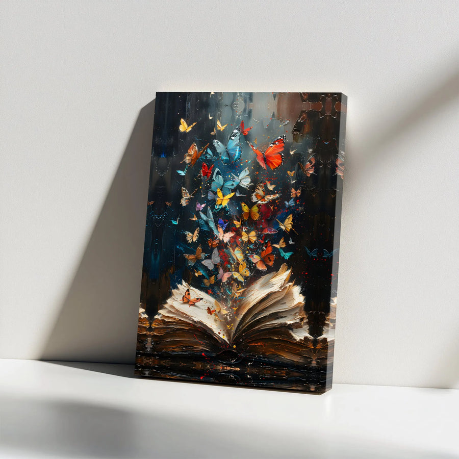 Butterfly Book Canvas Wall Art | Whimsical Library Aesthetic Print | Premium Gallery Wrap Decor | Gift For Book Lovers & Readers