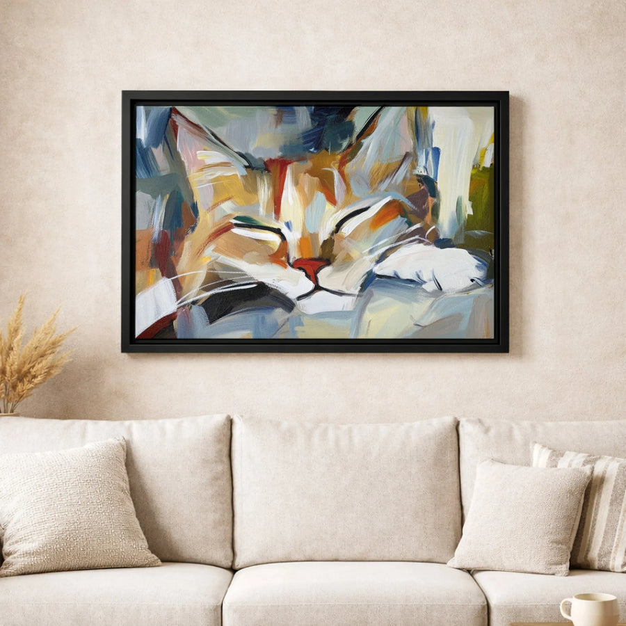 Abstract Sleeping Cat Canvas Art | Colorful Impressionist Pet Portrait | Premium Gallery-Wrapped Print | Modern Home Decor Gift for Cat Lovers