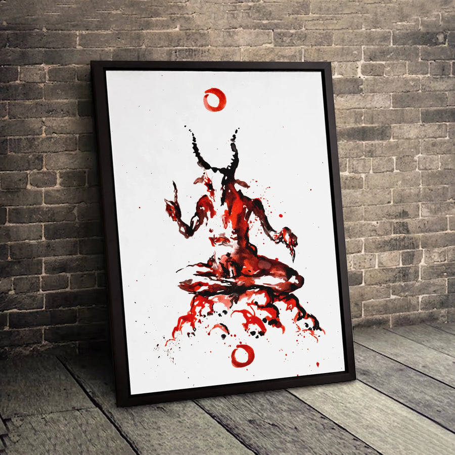 Baphomet Canvas Wall Art | Dark Occult Ink Splatter Print | Premium Fade-Resistant Gallery Wrap | Gothic Home Decor For Altars And Studios