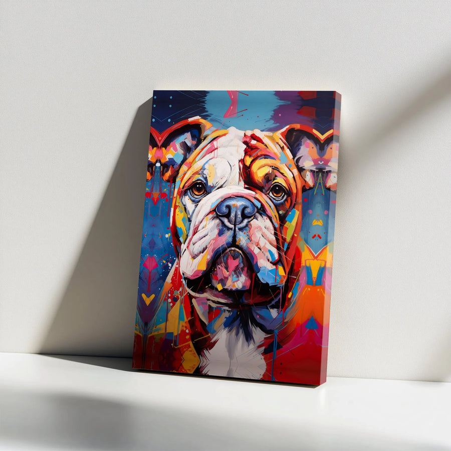 Colorful Bulldog Canvas Wall Art | Abstract Pop Art Dog Portrait | Premium Gallery-Wrapped Print | Unique Gift for Dog Lovers