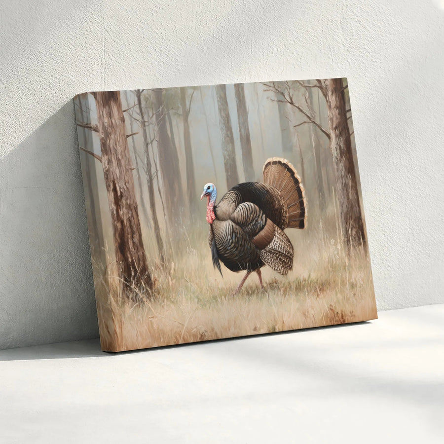 Wild Turkey Canvas Art | Rustic Misty Forest Painting | Premium Gallery-Wrapped Print | Wildlife Nature Home Decor Wall Gift